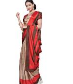 Beige printed art silk saree with blouse