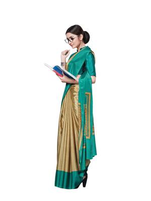 Beige printed art silk saree with blouse 1