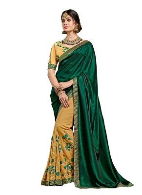 Beige embroidered georgette saree with blouse 1