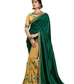 Beige embroidered georgette saree with blouse