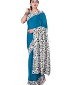 Blue printed silk blend saree with blouse