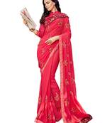 Crimson embroidered georgette saree with blouse