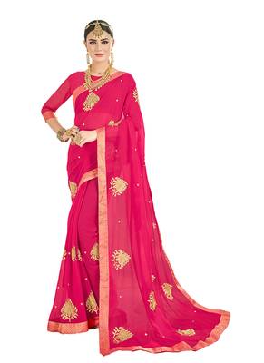 Dark pink embroidered georgette saree with blouse 1