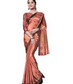 Light brown printed art silk saree with blouse
