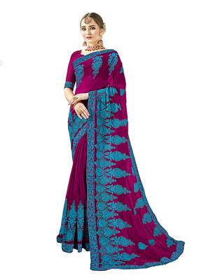Magenta embroidered georgette saree with blouse 1