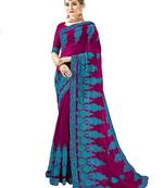 Magenta embroidered georgette saree with blouse