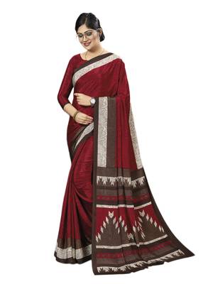 Maroon printed silk blend saree with blouse 1