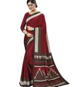 Maroon printed silk blend saree with blouse
