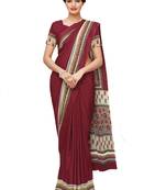 Maroon printed silk blend saree with blouse