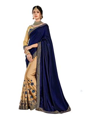 Mustard embroidered silk blend saree with blouse 1