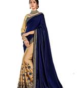 Mustard embroidered silk blend saree with blouse