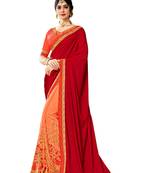 Orange embroidered silk blend  saree with blouse