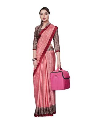 Pink printed art silk saree with blouse 1