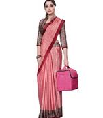 Pink printed art silk saree with blouse