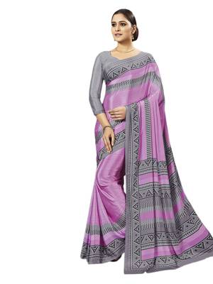 Pink printed silk blend saree with blouse 1