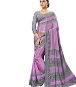 Pink printed silk blend saree with blouse