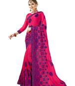 Rani pink embroidered georgette saree with blouse