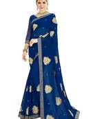 Royal blue embroidered georgette saree with blouse