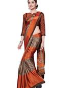 Rust printed art silk saree with blouse