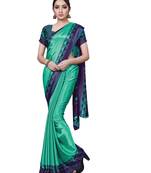 Sea green printed art silk saree with blouse