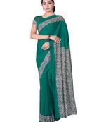 Sea green printed silk blend saree with blouse