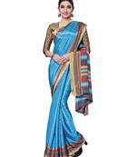 Sky blue printed art silk saree with blouse