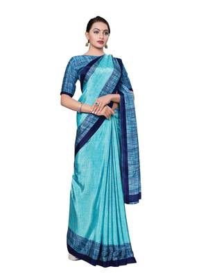 Sky blue printed art silk saree with blouse 1