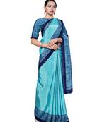 Sky blue printed art silk saree with blouse