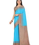 Turquoise printed silk blend saree with blouse