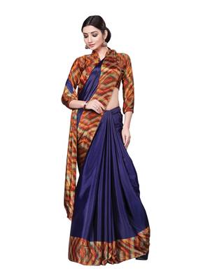 Violet printed art silk saree with blouse 1