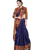 Violet printed art silk saree with blouse