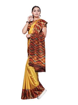 Yellow printed art silk saree with blouse 1