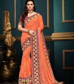 Orange embroidered silk saree with blouse