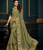 Mehendi embroidered satin saree with blouse