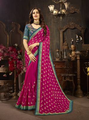 Wine embroidered silk saree with blouse 1