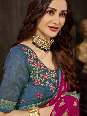 Wine embroidered silk saree with blouse 2