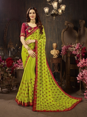 parrot green bridal saree