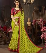 Parrot green embroidered silk saree with blouse