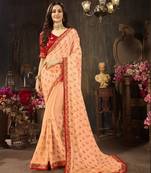 Peach Embroidered Silk Saree With Blouse