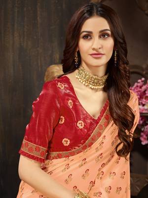 Peach Embroidered Silk Saree With Blouse 2