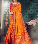 Orange embroidered bhagalpuri silk saree with blouse