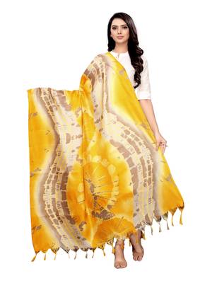 Yelllow Bhagalpuri Silk printed Womens Dupatta 1
