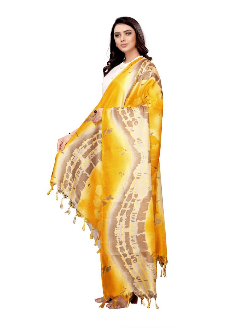 Yelllow Bhagalpuri Silk printed Womens Dupatta