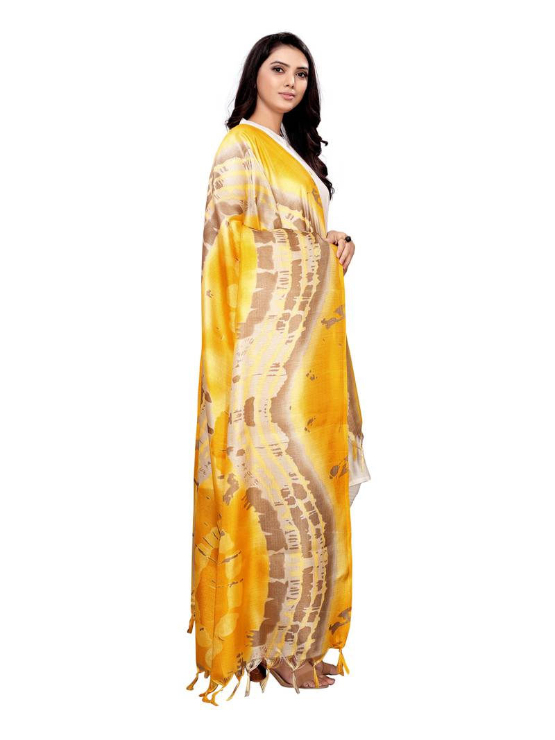 Yelllow Bhagalpuri Silk printed Womens Dupatta