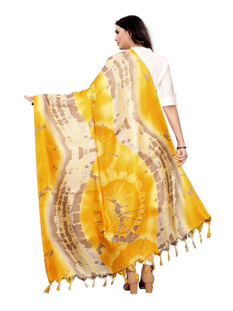 Yelllow Bhagalpuri Silk printed Womens Dupatta