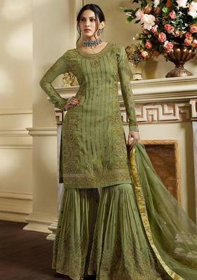 Green embroidered art silk salwar 1