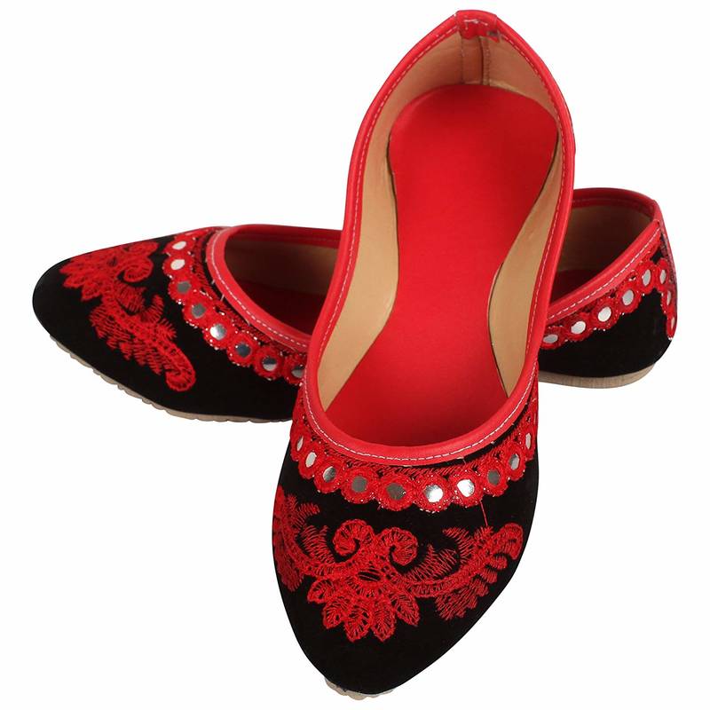 Handmade Ethnic Rajasthani Velvet Mojari Juti Belly with Mirror