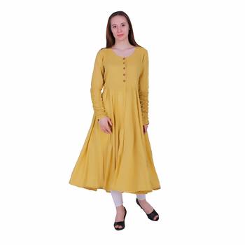 Yellow Plain Viscose Ethnic Kurti  1