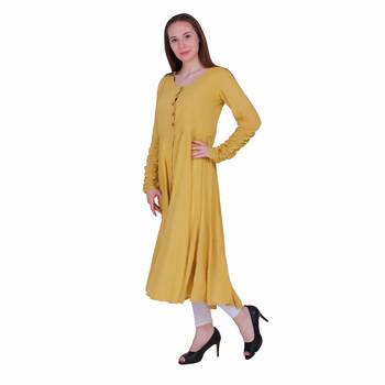 Yellow Plain Viscose Ethnic Kurti  2