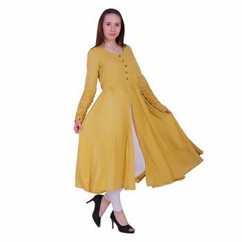 Yellow Plain Viscose Ethnic Kurti  3